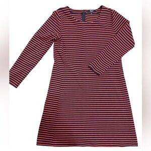 Madewell Womens Sorbonne Sailor Stripe Dress Mini Long Sleeve Red Blue Large